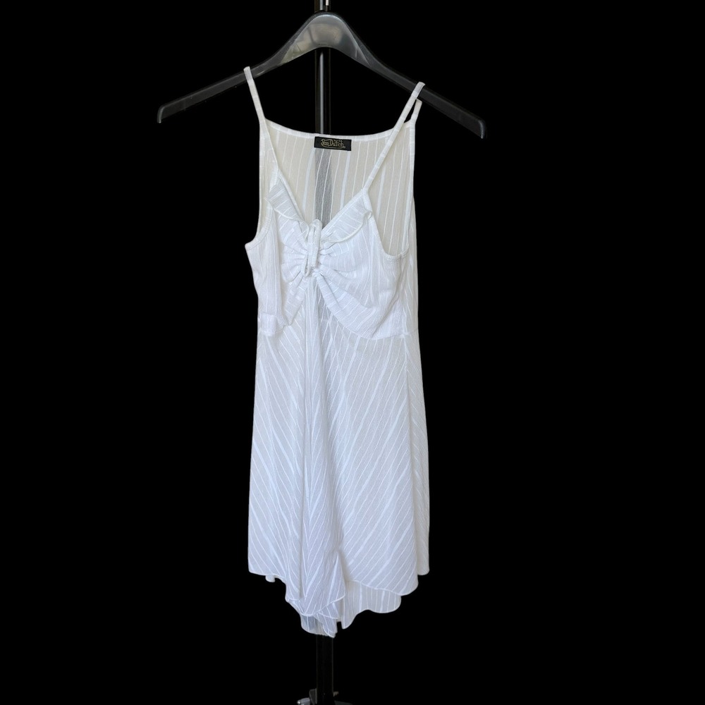 Von Dutch White Textured Spaghetti Strap Angelcore Mini Dress Y2K Small